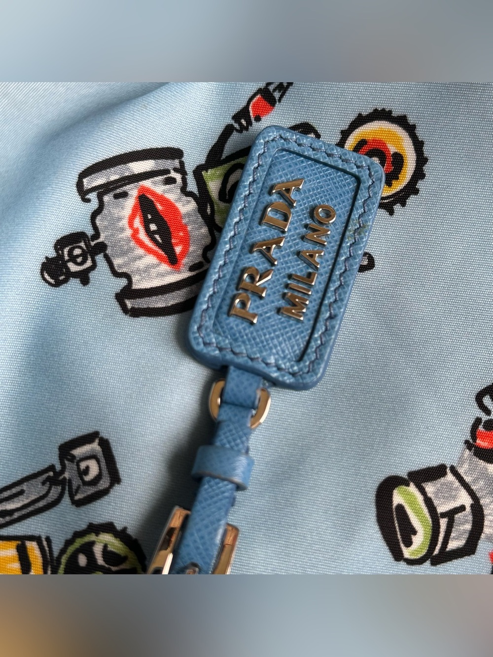 PRADA Azzurro Tessuto Nylon Robot Print Backpack 1BZ032 - Picture 5 of 14